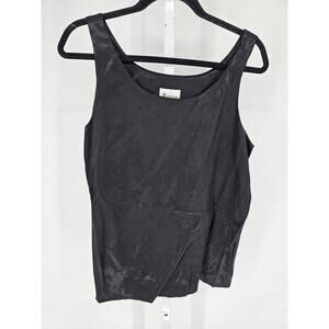 Vtg Maren Womens Sz 14 Sleeveless Blouse Black Satin Shiny